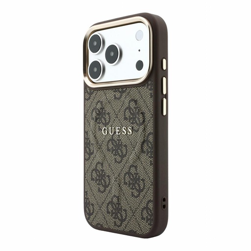 Apple iPhone 18 Pro Max Guess Leather 4G Zlatna Frame Embossed MagSafe koža zaštitna futrola (Smeđa) (GUHMP18XP4MSEGCW)