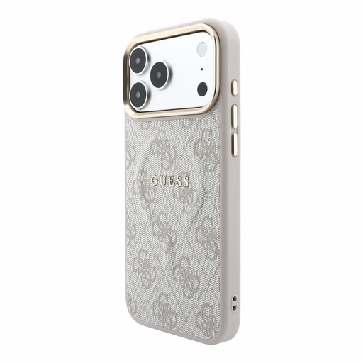 Apple iPhone 18 Pro Max Guess Leather 4G Zlatna Frame Embossed MagSafe koža zaštitna futrola (Ružičasta) (GUHMP18XP4MSEGCP)