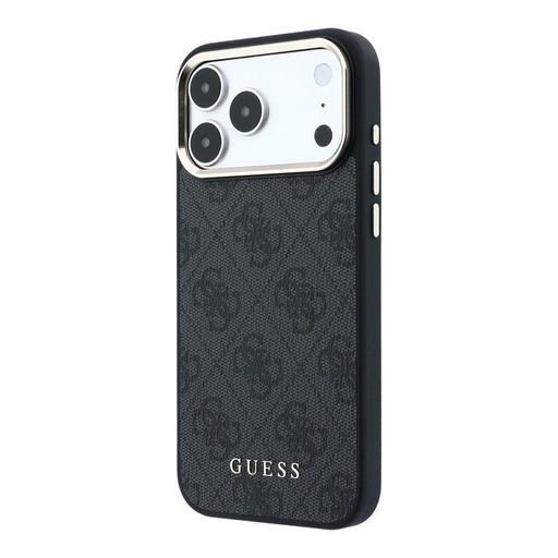 Apple iPhone 18 Pro Max Guess Leather 4G Zlatna Frame MagSafe koža zaštitna futrola (Crna) (GUHMP18XG4GFCK)