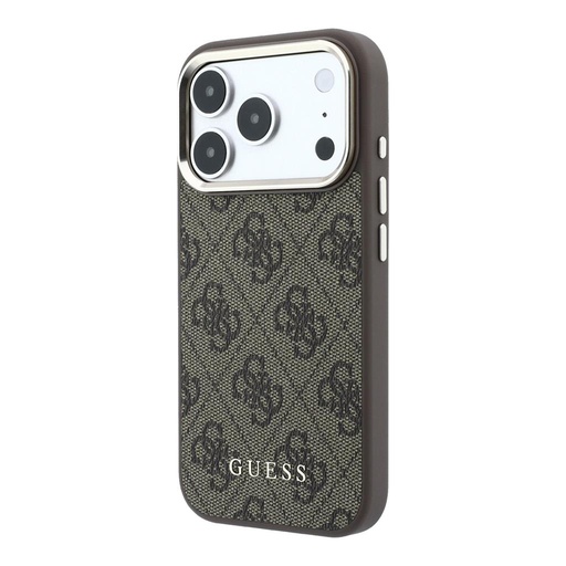 Apple iPhone 18 Pro Max Guess Leather 4G Zlatna Frame MagSafe koža zaštitna futrola (Smeđa) (GUHMP18XG4GFCW)