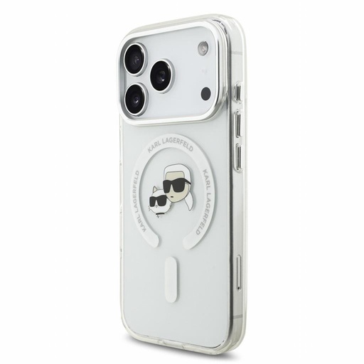 Apple iPhone 18 Pro Karl Lagerfeld IML and Choupette Heads Metal Frame MagSafe zaštitna futrola (Bijela)