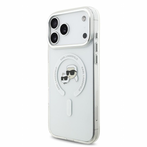 Apple iPhone 18 Pro Max Karl Lagerfeld IML and Choupette Heads Metal Frame MagSafe zaštitna futrola (Bijela)