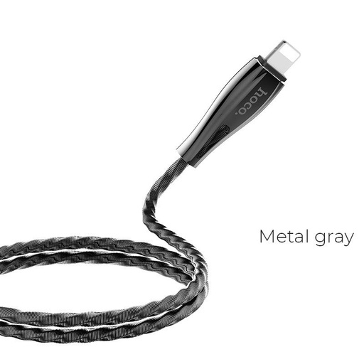 Hoco U56 lightning kabel, izdržljiv, nehrđajući čelik, cink legura, 1,2m, 2,4A, metalik siva