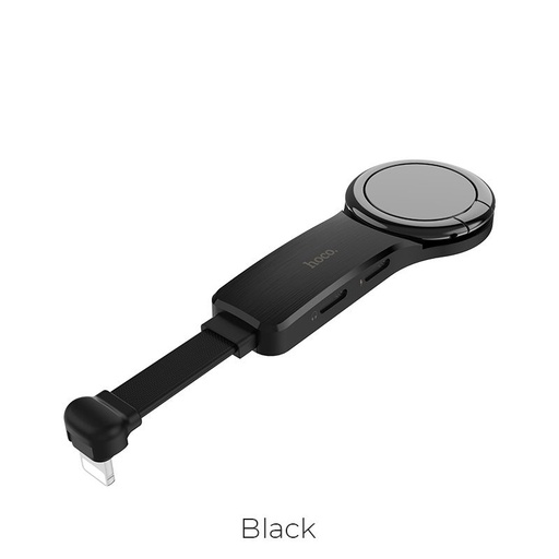 Hoco LS22 2in1 lightning razdjelnik (lightning audio+lightning punjač port) prsten s osloncem, crna