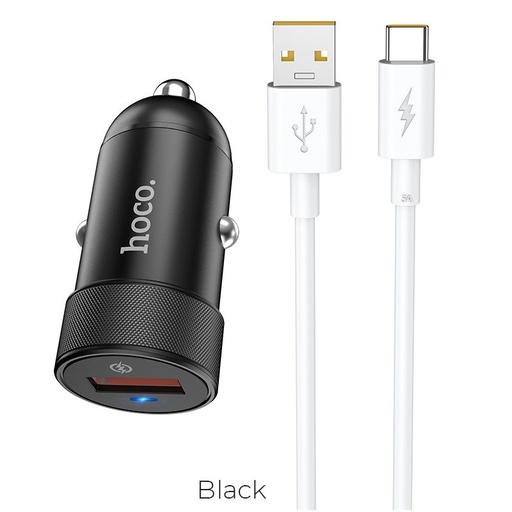 Hoco Z32A auto punjač (type-C kabel), QC 3.0, max. 18W, LED indikator stanja, crna