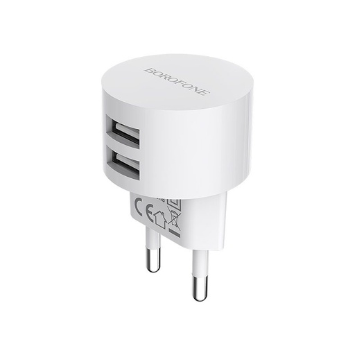 Borofone BA23A mrežni punjač (2 USB port), 5V 2,4A, bijela