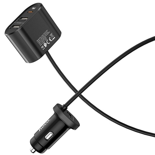 Hoco Z35 auto brzi punjač (2xUSB port, PD brzo punjenje), max. 42W, QC, s produžnim kabelom, crna