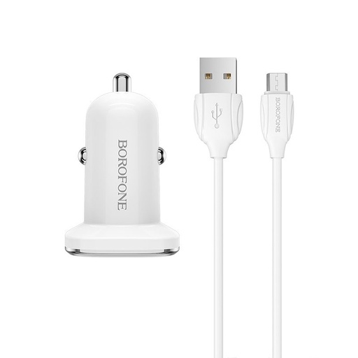 Borofone BZ12 auto punjač (2 USB port, microUSB kabel), 5V 2,4A, bijela