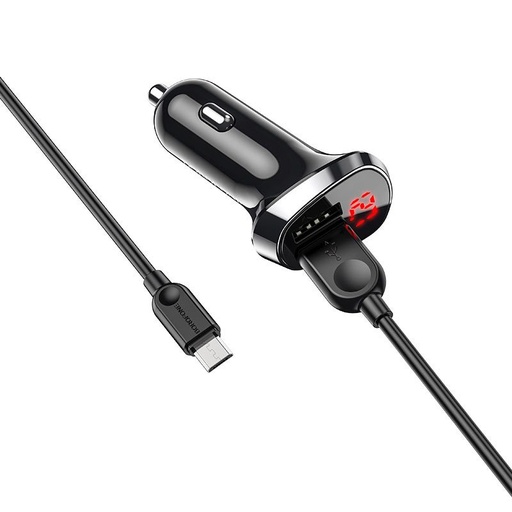 Borofone BZ15 auto punjač (2 USB port, microUSB kabel), LED indikator stanja, 5V 2,4A, crna
