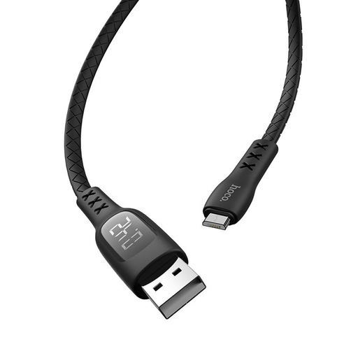 Hoco S6 microUSB kabel (LED zaslon, mjerač vremena), 2.4A, LED indikator stanja, 1,2m, crna