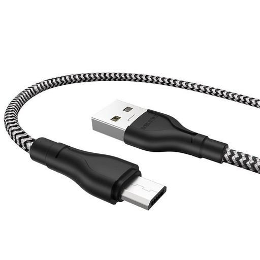Borofone BX39 microUSB kabel, tkanina, 3A, 1m, crna/ bijela