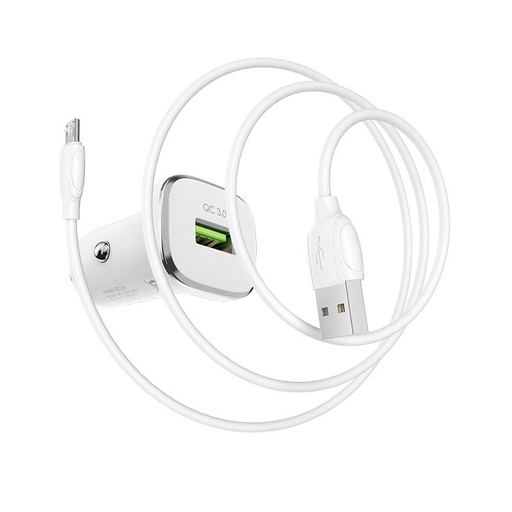 Borofone BZ12A auto brzi punjač (microUSB kabel), QC 3.0,18W, bijela