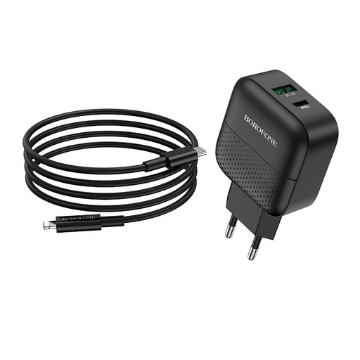 Borofone BA46A mrežni brzi punjač (QC + PD priključak), PD lightning kabel, QC 3.0 max 18W, crna