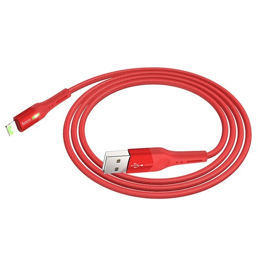 Hoco S24 lightning kabel, 2.4A, LED indikator stanja, tkanina, aluminij priključak, crvena
