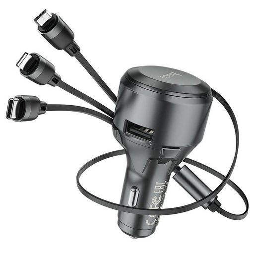 Hoco S27 auto punjač (type-C + lightning + microUSB kabel), 5V 4.8A, uvlačivi kabel, siva