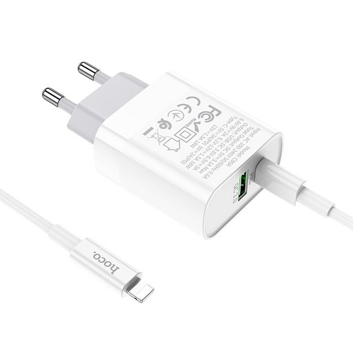 Hoco C80A mrežni brzi punjač (QC + PD priključak), PD lightning kabel, QC 3.0, 18W, bijela