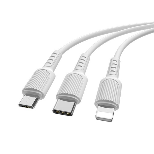 Borofone BX16 3in1 kabel (microUSB + type-C + lightning), 1M, bijela