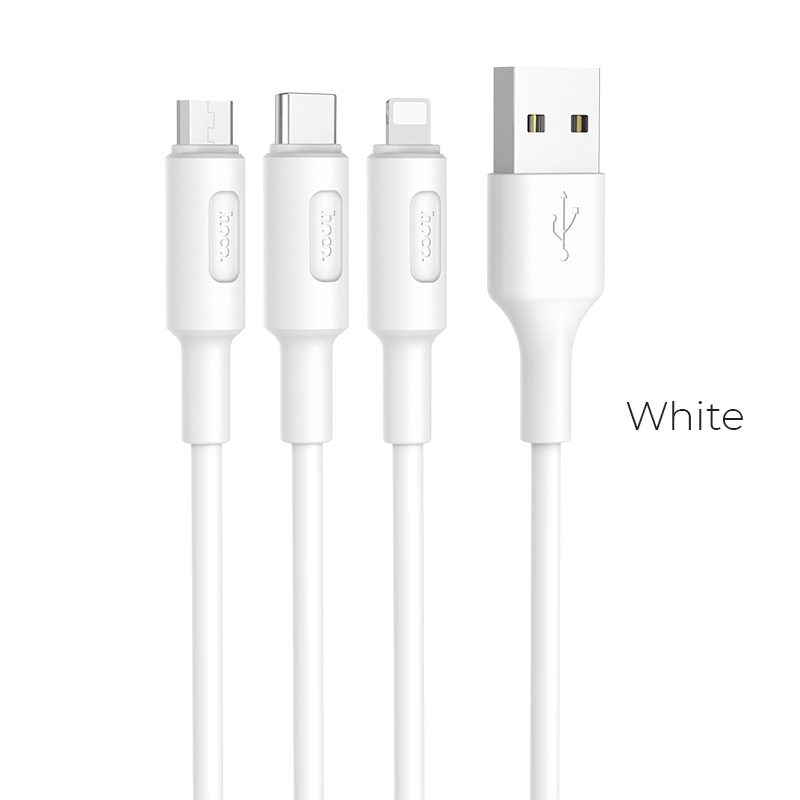 X25 3in1 kábel (microUSB + type-C + lightning), fehér