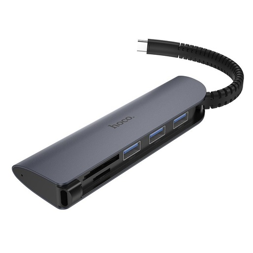 Hoco HB17 HUB, aluminij legura, 3x USB 3.0 port, 5Gbps, SD / SDHC / SDXC, SD3.0 UHS-1, siva
