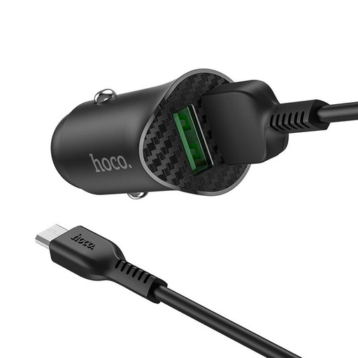 Hoco Z39 auto brzi punjač (2 USB port, microUSB kabel), QC 3.0 max 18W, 1M dužina kabela, crna