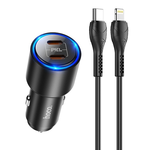 Hoco NZ3 PD 3.0 auto brzi punjač ( 2 USB-C port, lightning kabel), PD 40W, crna