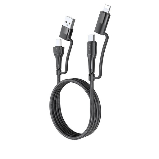 Hoco U101 podatkovni kabel 4 az 1-ben, USB-A - USB-C + USB-C - lightning, 4 az 1-ben, crna