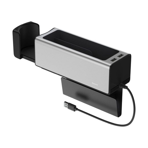 Baseus CRCWH-A0S , auto naslon za ruku spremnik s držačem za čašu 2xUSB s priključkom srebrna, 2A, srebrna