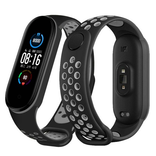 Xiaomi Mi Band 3/4/5/6 silikonski remen, crna/siva