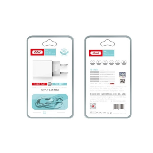 XO L65 2.4A punjač (Bijela) – dvostruki USB priključak, Lightning s kabelom