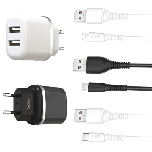 XO L69 2.4A punjač (Bijela) – dvostruki USB priključak, micro USB s kabelom