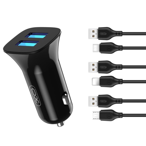 XO TZ10 auto punjač (Crna) – 2×USB, microUSB kabel, dual port, 12W
