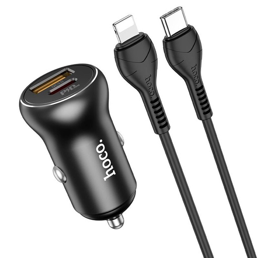 Hoco NZ5 auto brzi punjač, PD & QC priključak + lightning kabel, crna