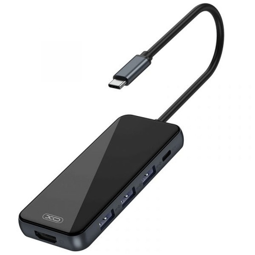 XO HUB002 5 az 1-ben USB-C adapter (Siva) – HDMI, 3×USB, PD brzo punjenje