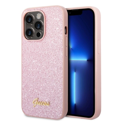 Apple iPhone 14 Pro Guess Glitter Flakes Metal Logo futrola (Ružičasta) - GUHCP14LHGGSHP