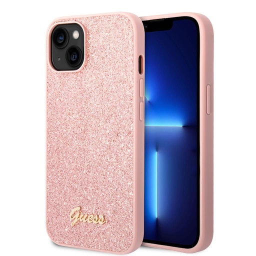Apple iPhone 14 Plus Guess Glitter Flakes Metal Logo futrola (Ružičasta) - GUHCP14MHGGSHP