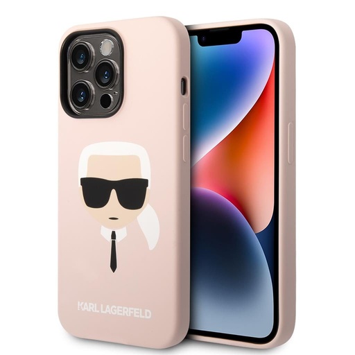 Apple iPhone 14 Pro Max Karl Lagerfeld Liquid Silicone Karl Head futrola (Svijetao ružičasta) – KLHCP14XSLKHLP