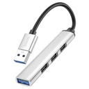 Hoco HB26 HUB aluminium Type-C hub, 1db USB3.0 + 3db USB2.0 csatlakozással (max 1TB-os merevlemez támogatás) , fémszürke
