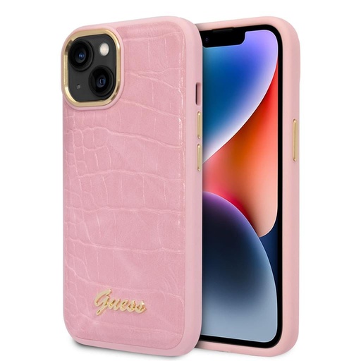 Apple iPhone 14 Plus Guess PU Croco futrola metal kamera s okvirom (Ružičasta) - GUHCP14MHGCRHP