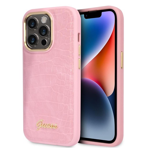 Apple iPhone 14 Pro Max Guess PU Croco futrola metal kamera s okvirom (Ružičasta) - GUHCP14XHGCRHP