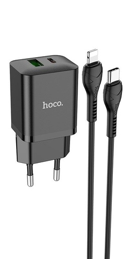 Hoco N28 mrežni brzi punjač (QC + PD priključak), PD lightning kabel, crna