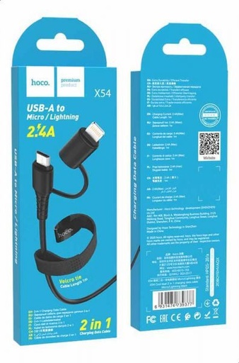 Hoco X54 2in1 kabel (microUSB + lightning), 1M, 2.4A, crna