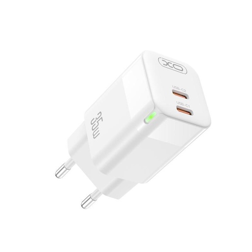 XO CE07 PD max. 35W brzi punjač (Bijela) – GaN tehnologija, 2× USB-C, LED sa zaslonom