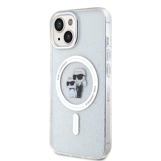 Apple iPhone 15 Karl Lagerfeld IML Glitter Karl and Choupette MagSafe futrola (Proziran) – KLHMP15SHGKCNOT