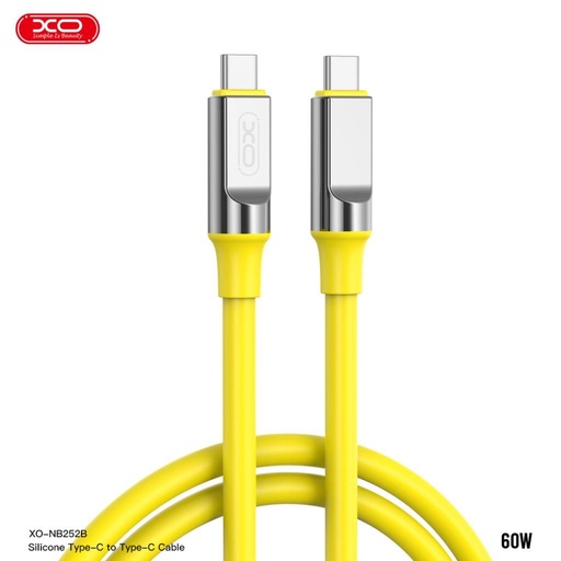 XO NB-Q252B USB-C–USB-C podatkovni kabel (Žuta) – 60W, mekan silikonski obloga