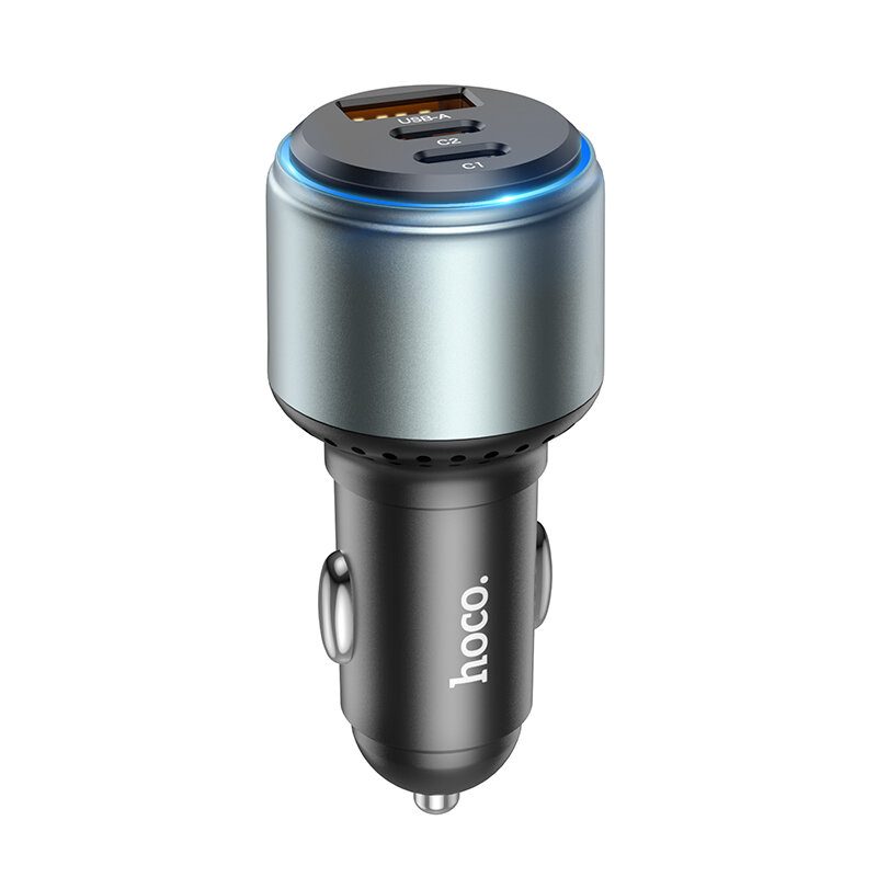 Hoco NZ9 Autós töltő 95W összteljesítménnyel (Type-C1:65W,Type-C2:30W,USB-A:18W) fekete