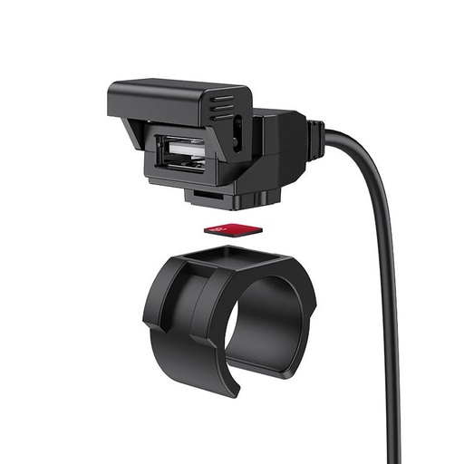 Hoco Z45 motocikl punjač, egy USB 5V / 2.4A vodootporan izlaz, uklonjiv motocikl držač za upravljač s remenom crna
