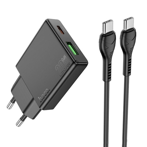 Hoco N38 brzi punjač adapter USB-A/Type-C s priključkom (PD20W snage) , Type-C-Type-C s kabelom crna