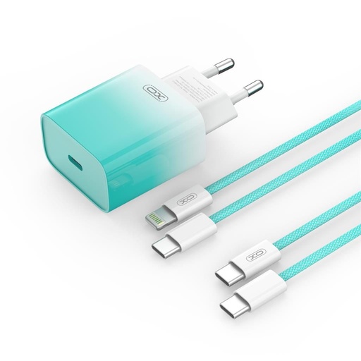 XO CE18 PD 30W brzi punjač (Plava) – USB-C priključak, Lightning s kabelom