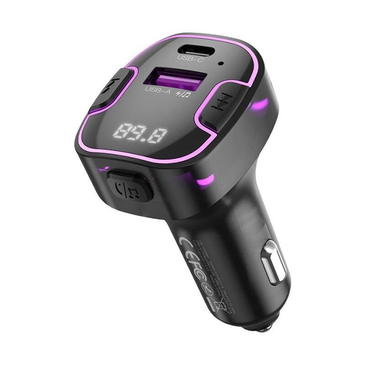 XO BCC12 auto punjač i FM transmitter 1xUSB-A i 1xUSB-C s priključkom 3.1A snage crna