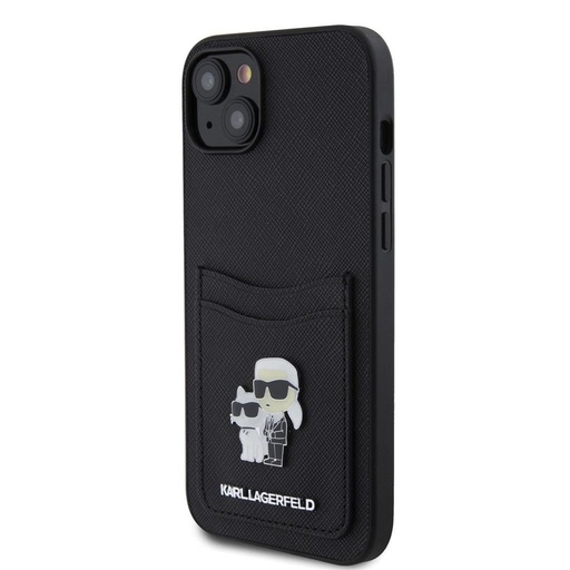 Apple iPhone 15 Karl Lagerfeld PU Saffiano Card Slot Metal Karl and Choupette futrola (Crna) – KLHCP15SSAPKCNPK